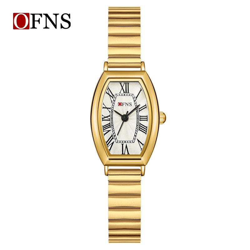 OFNS Women's Artistic Retro Barrel-Shaped Quartz Watch with Roman Numerals