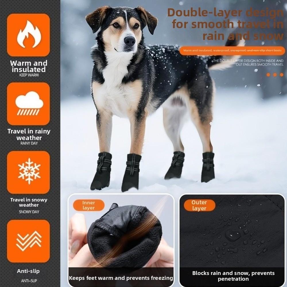 4pcs/set Reflective Waterproof Dog Shoes Warm Wound Recovery Boot  Medium Large Dogs