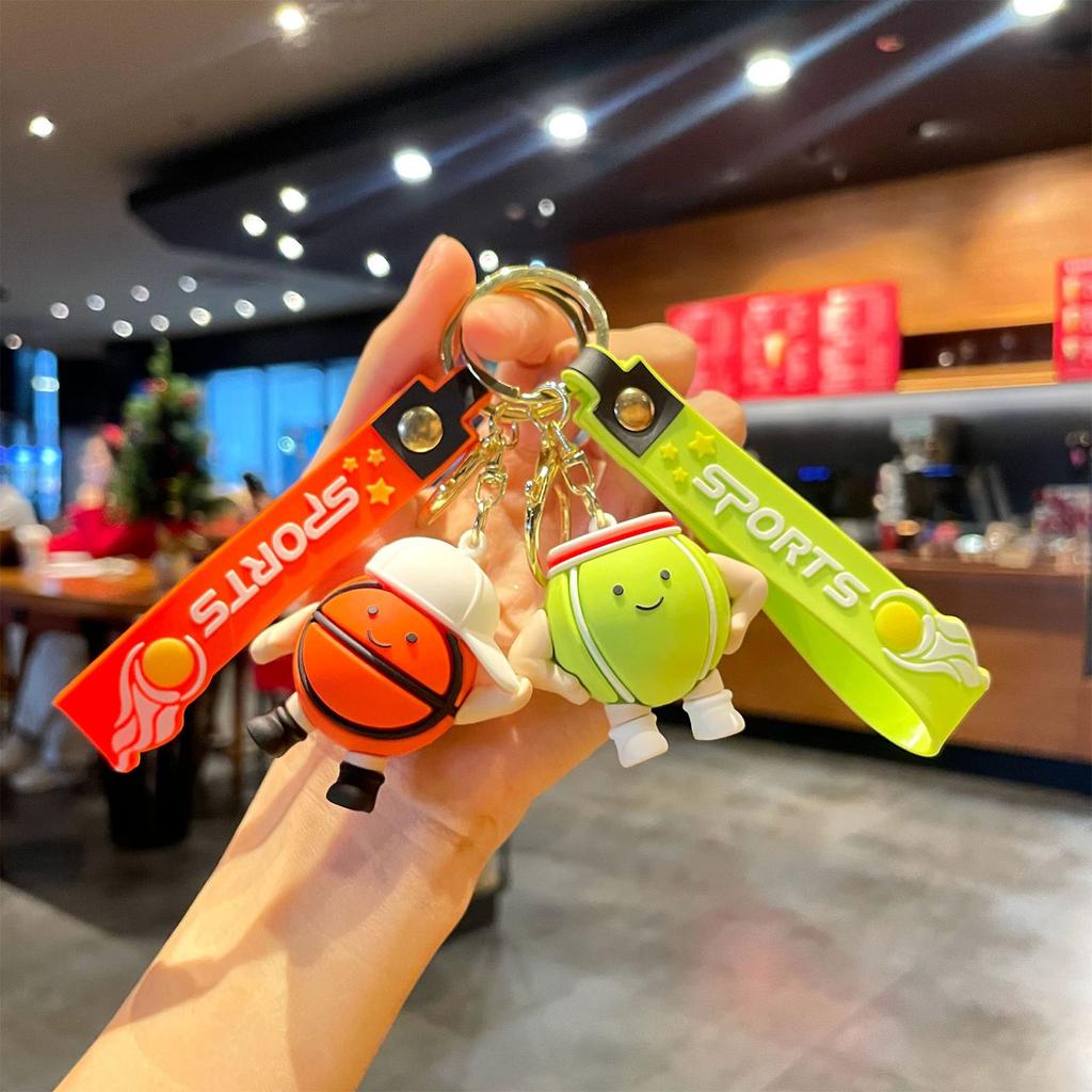 Creative Cartoon Badminton/Football/Table Tennis/Tennis/Basketball/Volleyball Keychain Backpack or Car Decoration