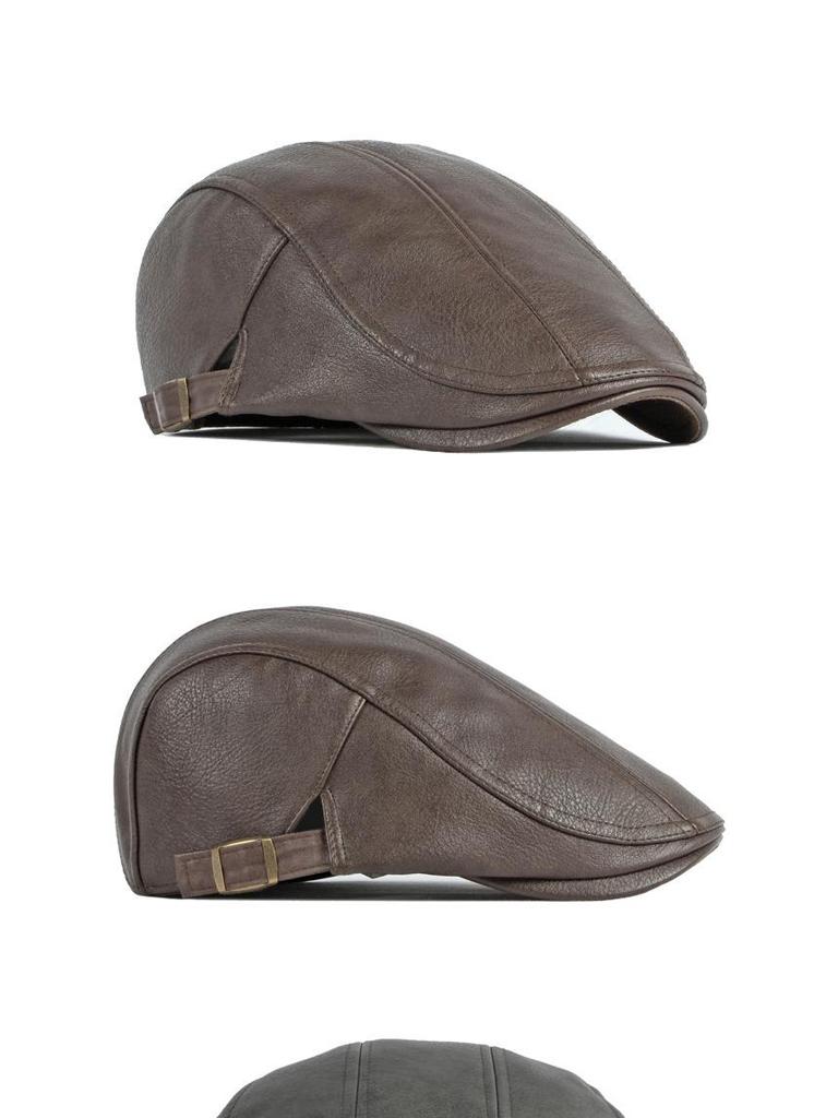 Men's and Women's British Retro PU Leather Beret - Stylish, Thickened, Warm Patent Leather Duckbill Cap for Autumn and Winter