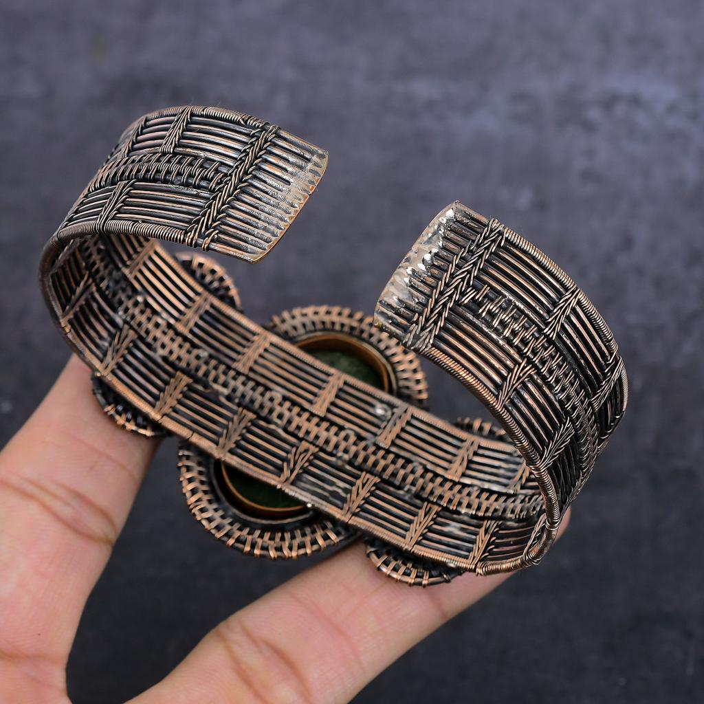 Ruby Zosite Gemstone Handmade Copper Wire Wrap Cuff Bangle Adjustable U5i28