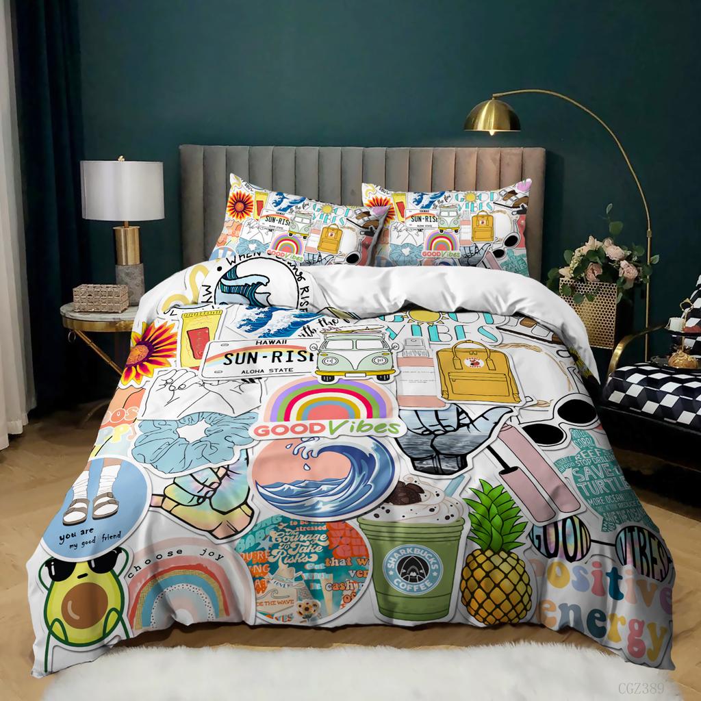 Kit 3D Digital Printing Cartoon Illustration Sticker Bed Three-Piece Quilt Cover Pillowcase