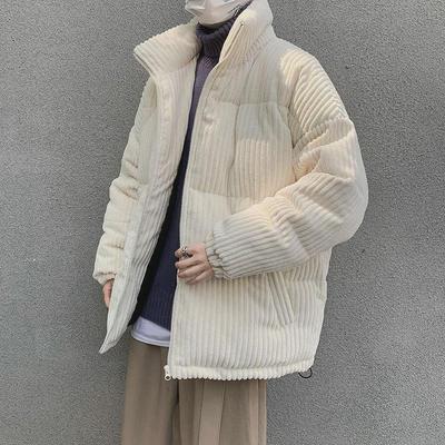 "Men's Korean Style Corduroy Cotton Jacket with Velvet Lining – Trendy, Warm, and Handsome Winter Coat"