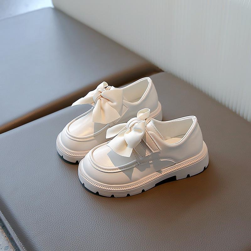 Girls Shoes 2025 Spring New Children's Bow Princess Shoes British Style Soft Sole Baby Black Small Leather Shoes
