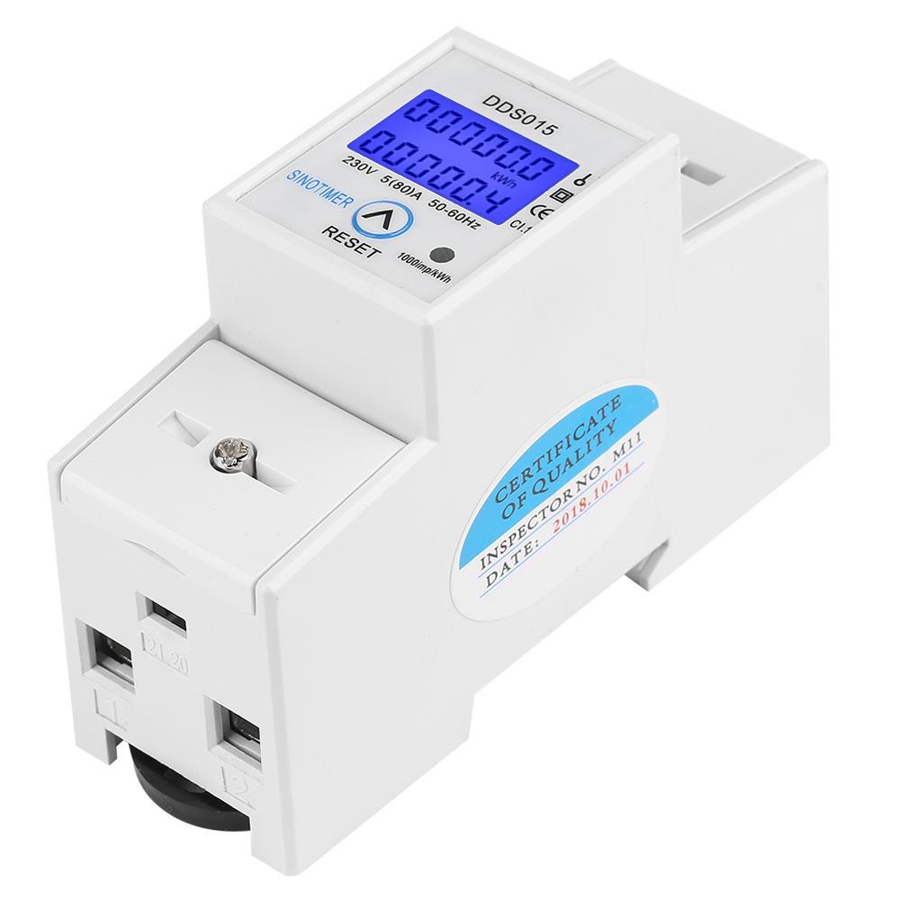 Electric Energy Meter 5-80A 230V 50Hz Digital LCD Single Phase Energy Consumption Wattmeter with DIN Rail Mounting DDS015 Electric Energy Meter 5-80A 230V 50Hz Digital LCD Single Phase Energy Consumption Wattmeter with DIN Rail Mounting DDS015