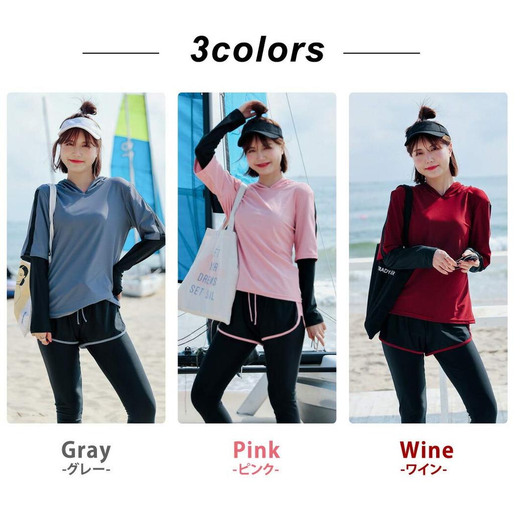 Teddy Women's 5-Piece Fitness Swimsuit Set, Long Sleeve Rash Guard, Bikini, and Leggings (Gray, Size L (11)) (hys2453)