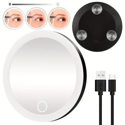 10/20/30X Magnifying Mirror with 3-Color LED Light Suction Cup Dimmable USB Rechargeable