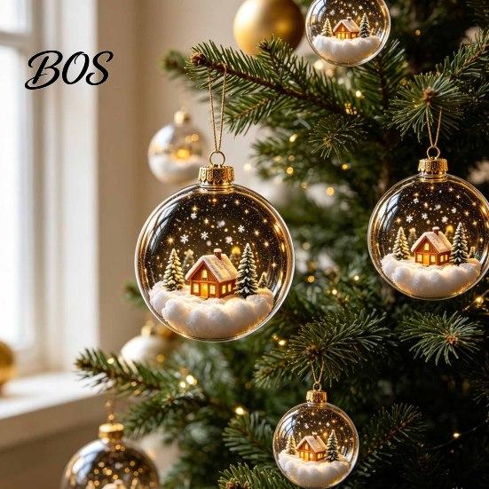 Christmas Party Supplies Glowing Clear Ball Ornament, Light Up Story Decoration with Warm LED Unique Holiday Souvenirs Light, Mini Scene Xmas