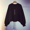 Women's Crew Neck Long Sleeve Oversized Casual Sweatshirt Drawstring Cropped Top Fashion Blouse