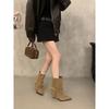 Vintage Suede Pointed Belt Buckle High-heeled Short Boots Women's Boots Autumn and Winter Thin-heeled Trouser Boots Medium Boots