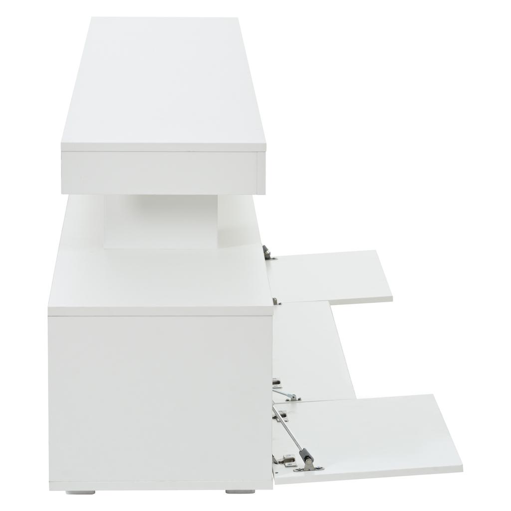 192*37*53cm TV Cabinet with 3 Cabinets, TV Stand with LED, High-Gloss Lowboard and TV Table, Suitable for TVs Around 85 Inches, White