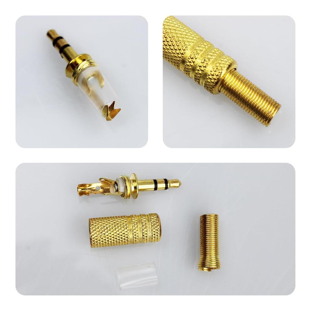 12PCS 3.5mm Male Plug Audio Cable Connector w/Spring Coax Cable Audio Solder Adapter, 1/8" Audio Male Plug Headphone Male Plug, Gold Plated