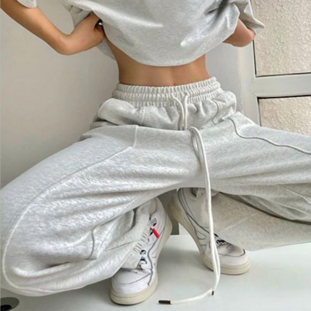 Lightweight Pants Women's Elastic High Waist Sport Pants with Pockets Straight Wide Leg Fitness Trousers for Casual Active Wear