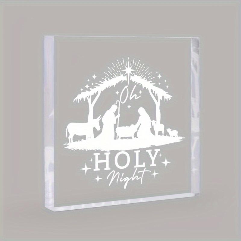 

Oh Holy Night Nativity Scene Acrylic Decor - Square Desktop Ornament for Home & Office, Perfect Christmas Gift for Family and Friends 10*10cm