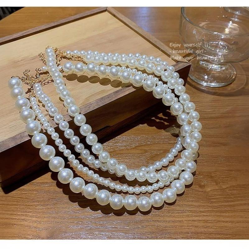Vintage Faux Pearl Necklaces White Imitation Pearl Chain Choker Necklace Temperament Beaded Necklace For Wedding Party Wear