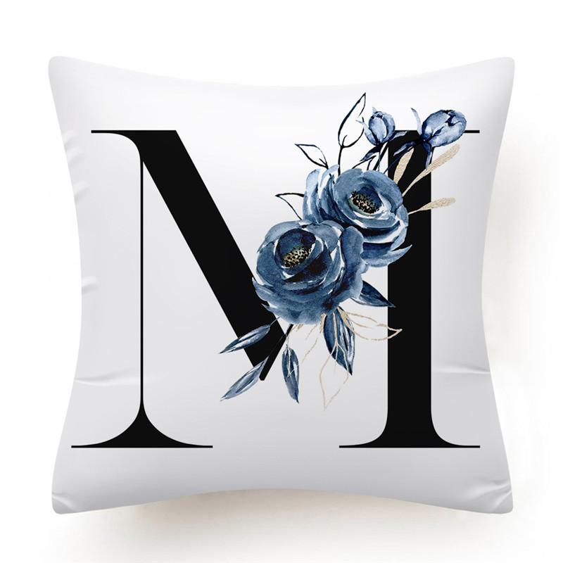 Floral Alphabet Cushion Cover 45x45 Blue Flowers Pillowcase Decorative Sofa Cushions Throw Pillows  Home Decor Pillow Cases
