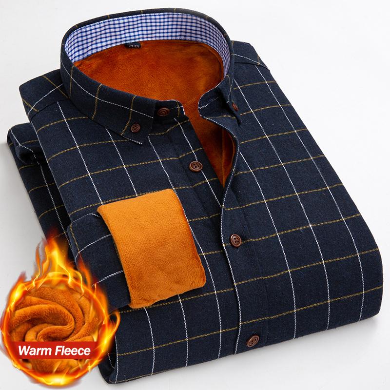 Warmes Hemd Winter Herren Fleece Klassisch Kariert Langarmhemden Komfort Slim Lässig Business Plüsch Samt Verdicken Hemd Kleid