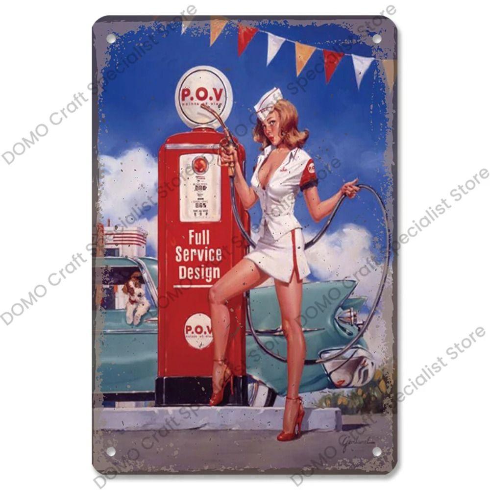 Metallplatta för flickor i interiör från Pinup-postern