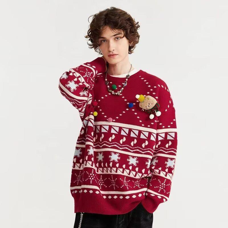 Red Ethnic Style Couples  Long Sleeve Knit Pullover - Christmas & Autumn/Winter Fashion XXL красный