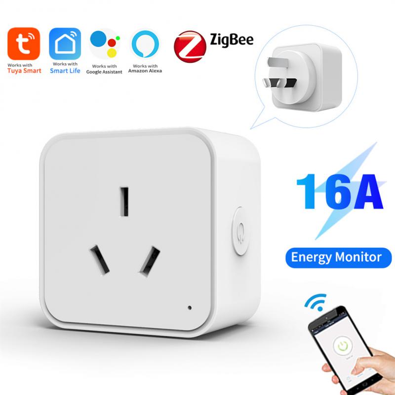 16a Tuya Zigbee Wifi Smart Plug With Power Monitor Function Wall Socket Adapter Voice Control Works With Alexa Google Assitant