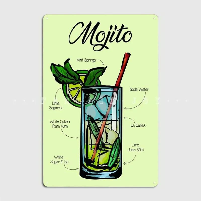 Mojito Cocktail Recipe Metal Sign Cinema Garage Living Room Classic Painting Dcor Tin Sign Poster