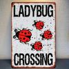 Vintage Ladybug Metal Tin Sign 8x12 Inch Distressed Red Black Wall Art Rustic Iron Decor Pre-Drilled Holes
