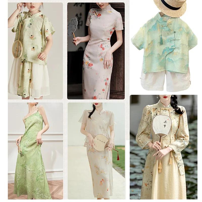 100cm Chinese Style Linen Fabric Summer Thin Tang Dynasty Princess Pattern Painting Fabric for DIY Hanfu Dress Cheongsam