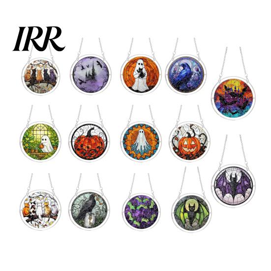 Acrylic Puzzle Art Halloween Scary Bat Pumpkin Jigsaw Suncatcher, Stained Glass Style Party Decoration Window Hanging Decor for Home,