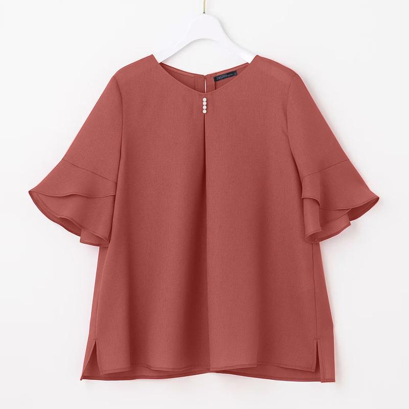 

ZANZEA Women Casual V-Neck Loose Summer Short Sleeve Blouse S камея рожевий колір