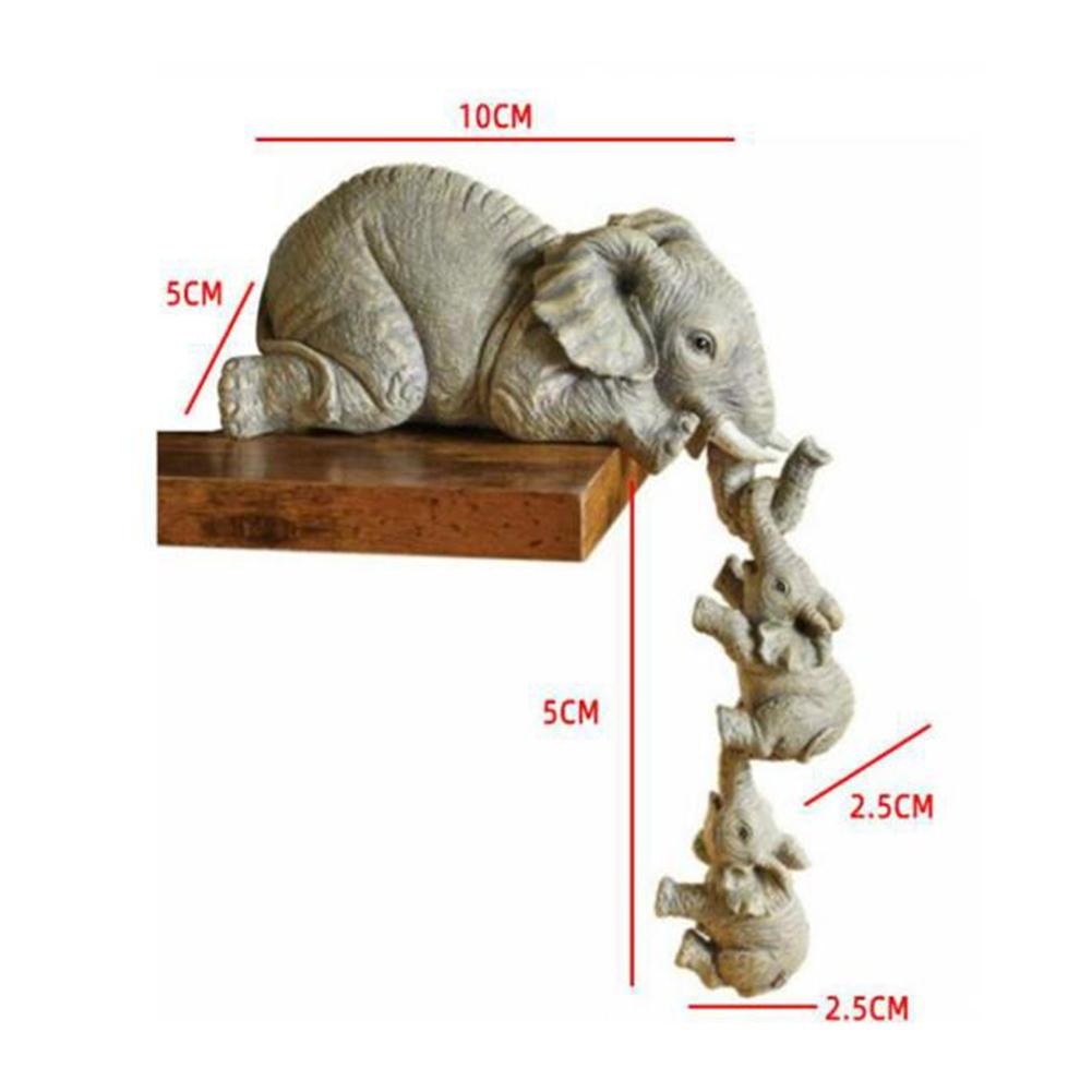 Elephant Sitter Synthetic Resin Craft Figurines Mother and Two Babies Hanging Off The Edge of Shelf Table Home Decor Gift