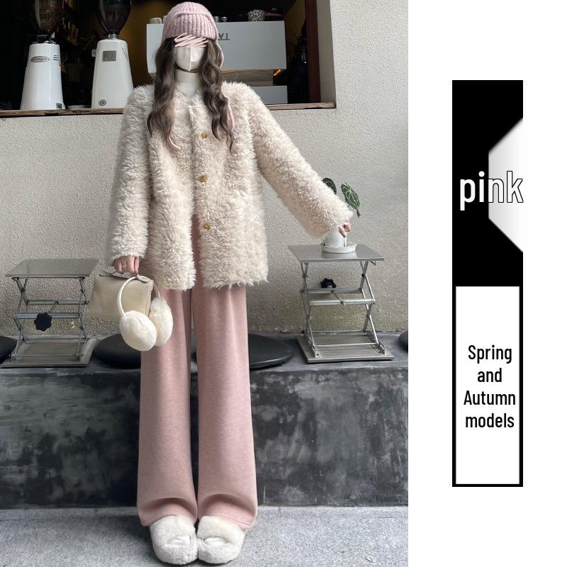 

Autumn/Winter 2025 High-Waist Cashmere-Lambswool Wide-Leg Maternity Pants, Plus Velvet, Floor-Length, Casual Straight Leg. M