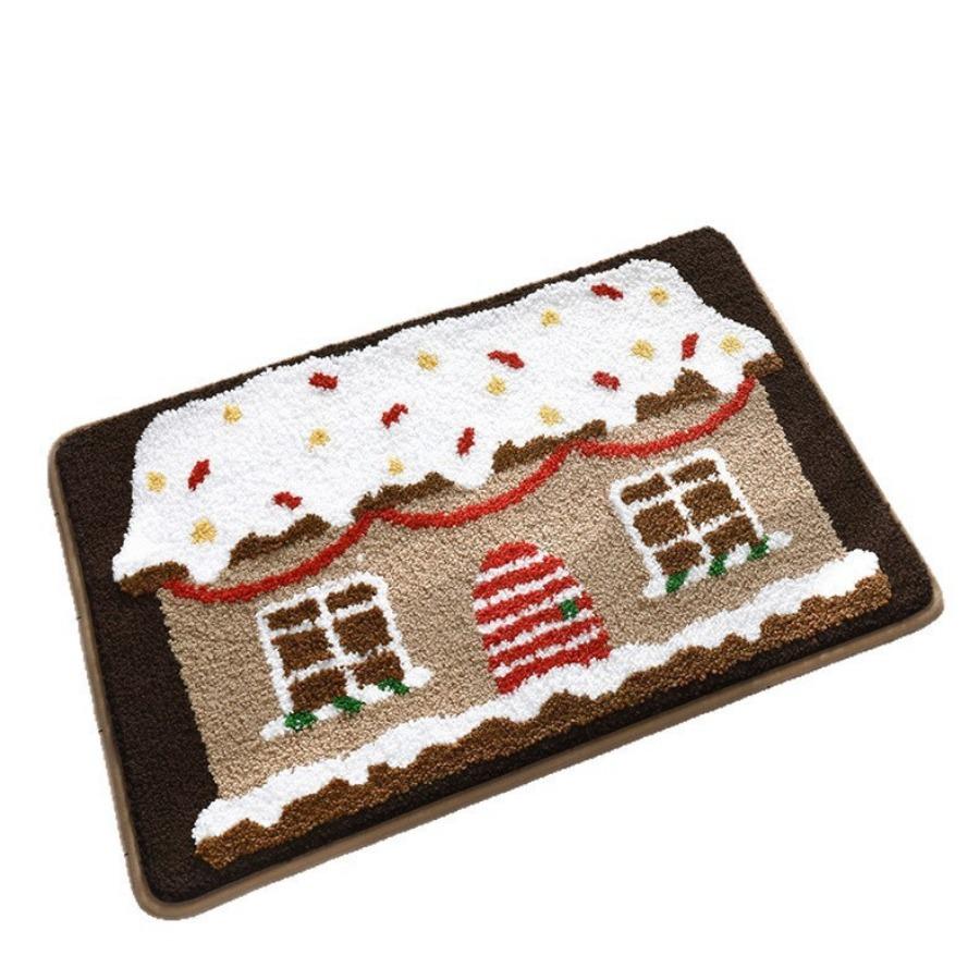 Roter Weihnachts-Faux-Kaschmir-Teppich, Saugfähige Fußmatte, Schmutzabweisende Badematte, Festliche Feiertagsdekoration Haushaltsbodenmatte, Verschleißfeste Fußmatte