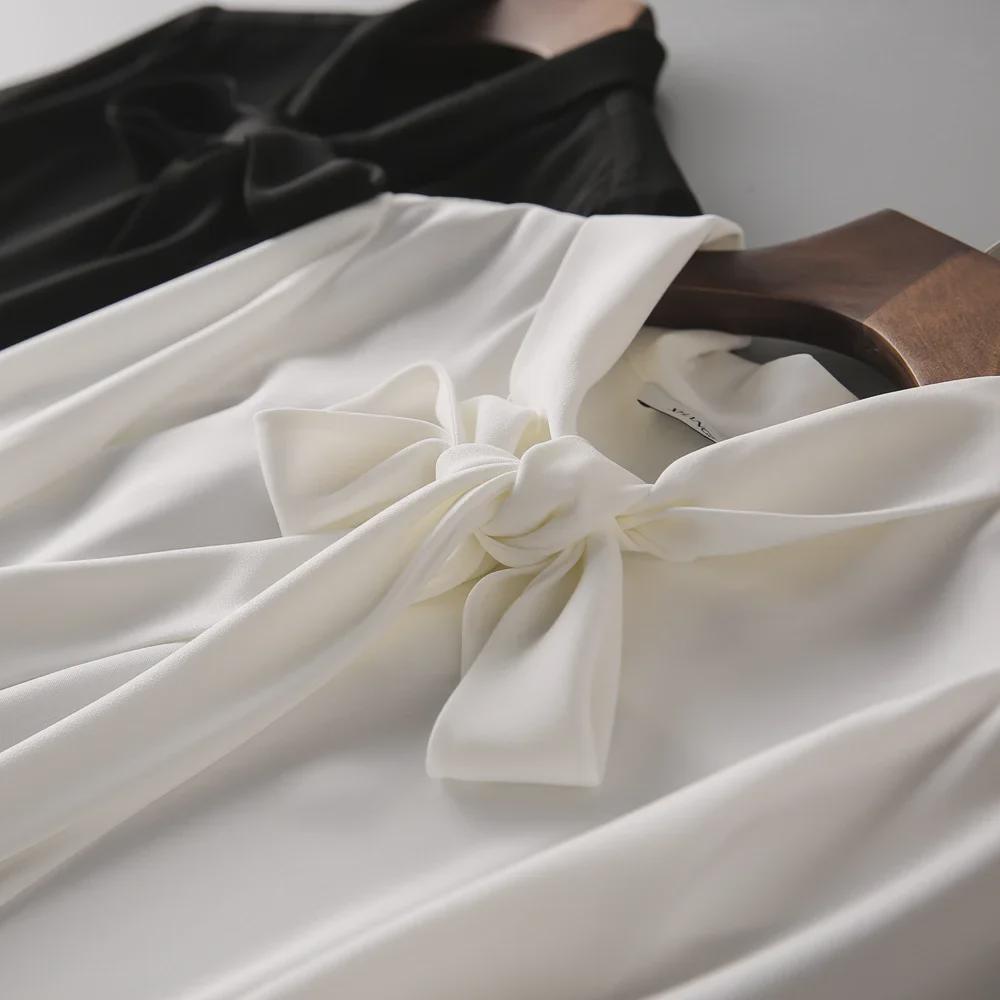 2024 Spring Chic Korean Style Chiffon Blouse with Ribbon Tie