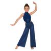 Tuta Larga da Ragazza Scollo all'Americana Senza Maniche Rucherata Rete Davanti Schiena con Laccetti Strass Costume da Ballo