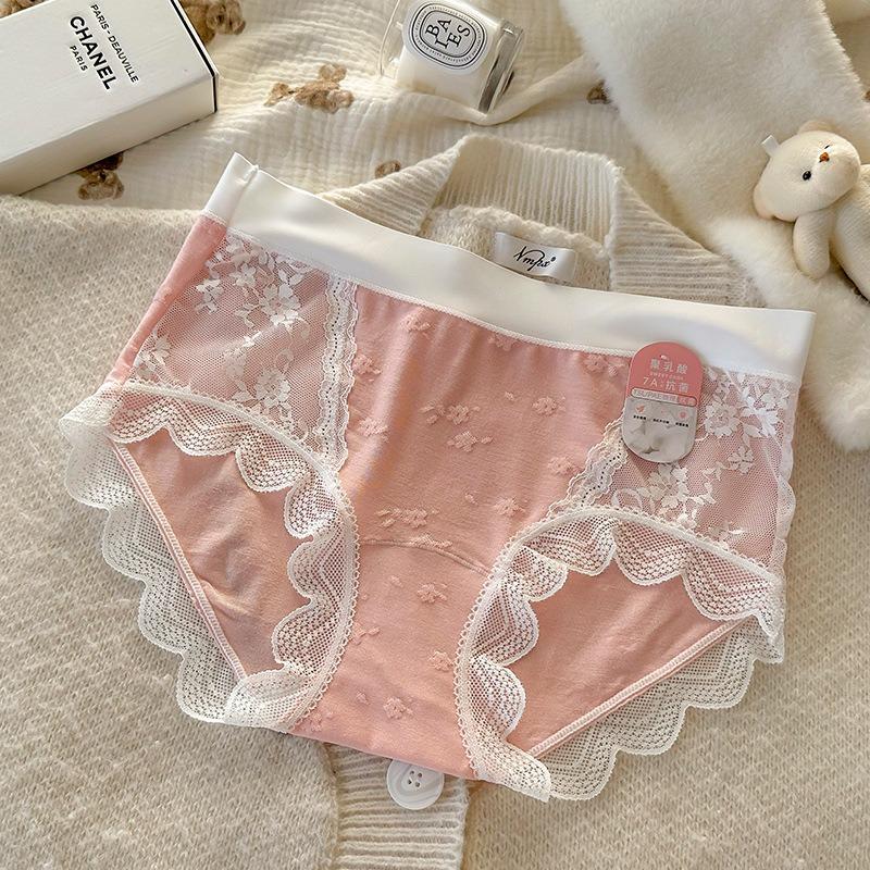 Women S Mid Waist Lace Modal Underwear 7a Antibacterial Plus Size Panties
