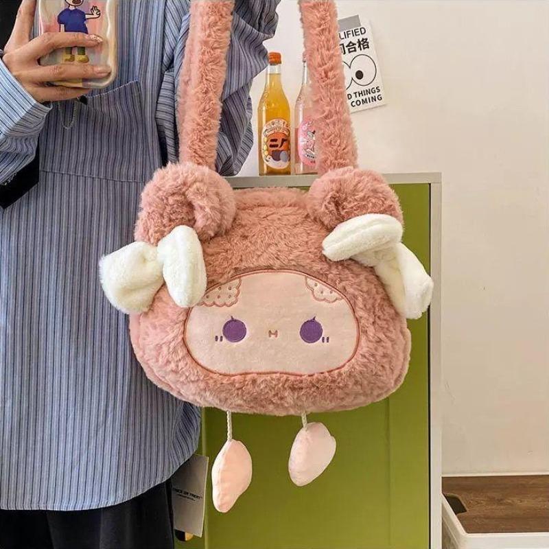 

Модная женская сумка на плечо с милым рисунком из мультфильма, плюшевая пушистая кукла Лолита Jk Harajuku, модная сумка подмышками, изысканная женская сумка Kawaii 25X30X8cm зелёный