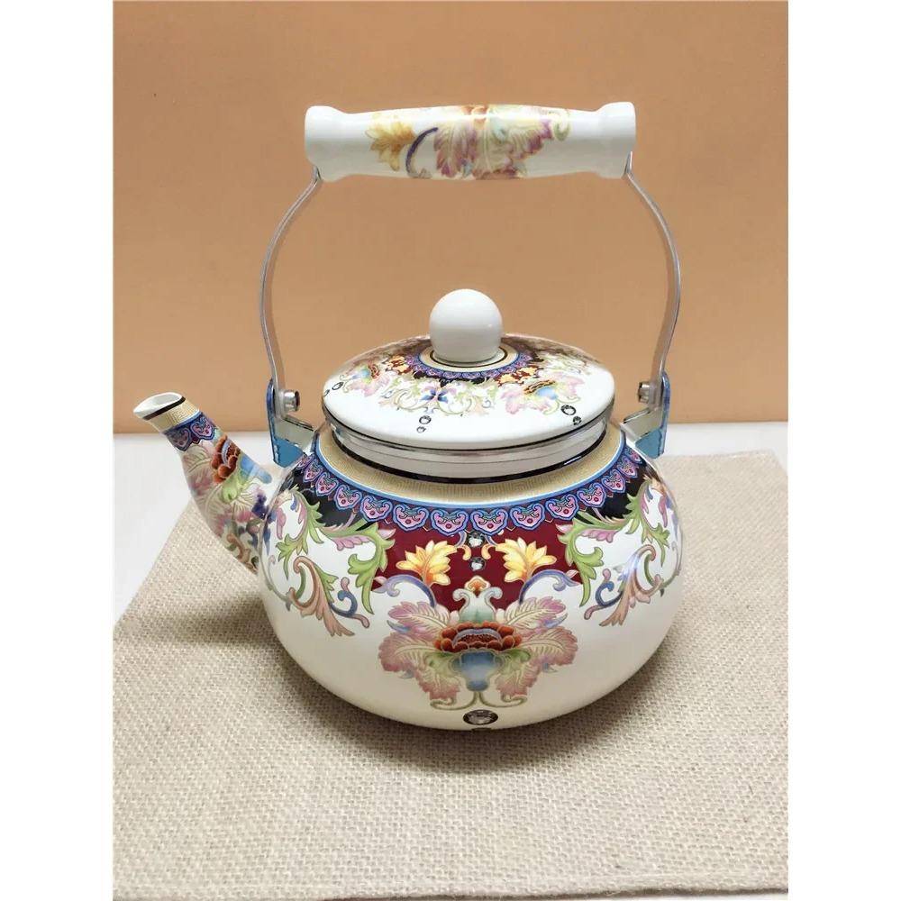 2,5 л Эмалированный Чайник с Керамической Ручкой, Стальной Чайник Цветочный Красочный Чайник для Плиты, Горячая Вода, Без Свистка