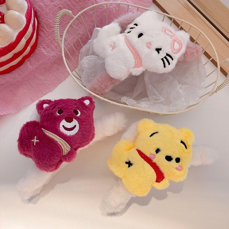 Cute Plush Clip Hair Accessories For Girls Strawberry Bear And Winnie The Pooh Cat Styles