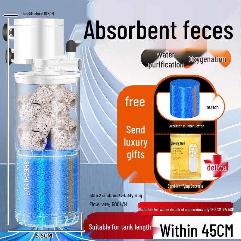 Silent Aquarium Filter: Submersible 3-in-1 Water Purifier, Circulator, and Oxygen Pump with Poop Suction Feature.