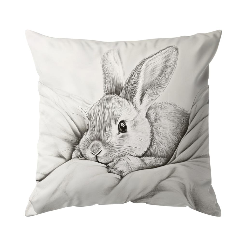 Cute Bunny Sketch Cushions Pillowcase Polyester Cushion Cover Throw Pillow Pillowcover Home Car Sofa Decor