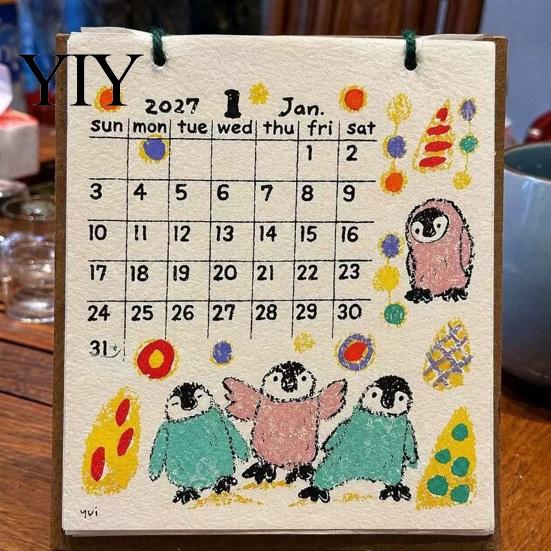 Warm Color Aesthetic Calendar 2027 Sheep Doodle Desk Calendar, Cute Animal Illustration Monthly Record Keeping Book Planner with Vintage Paper,