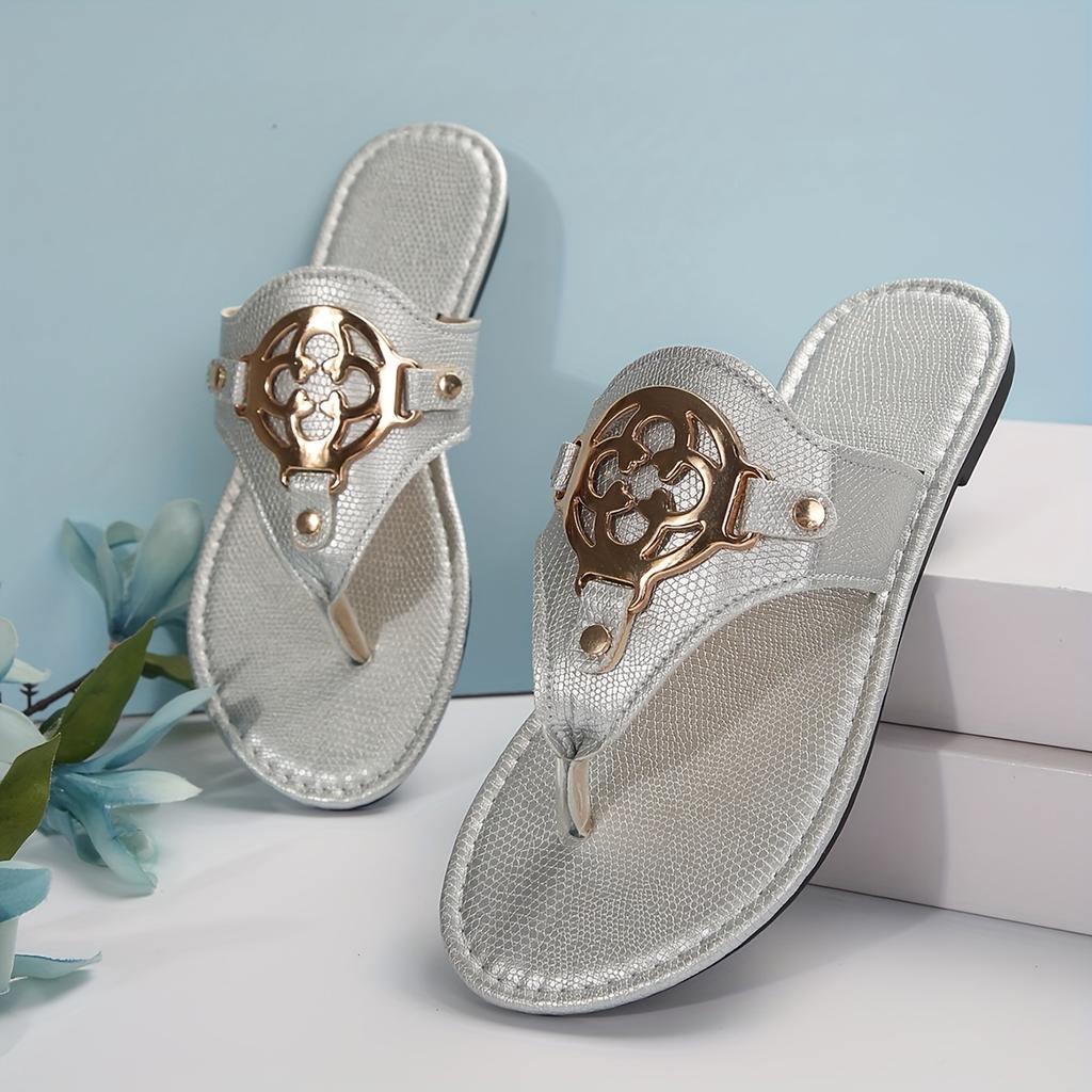 Women's Buckle Decor Flip Flops, Fashion Summer Beach Flat Slide Shoes, Casual Outdoor Slide Sandals