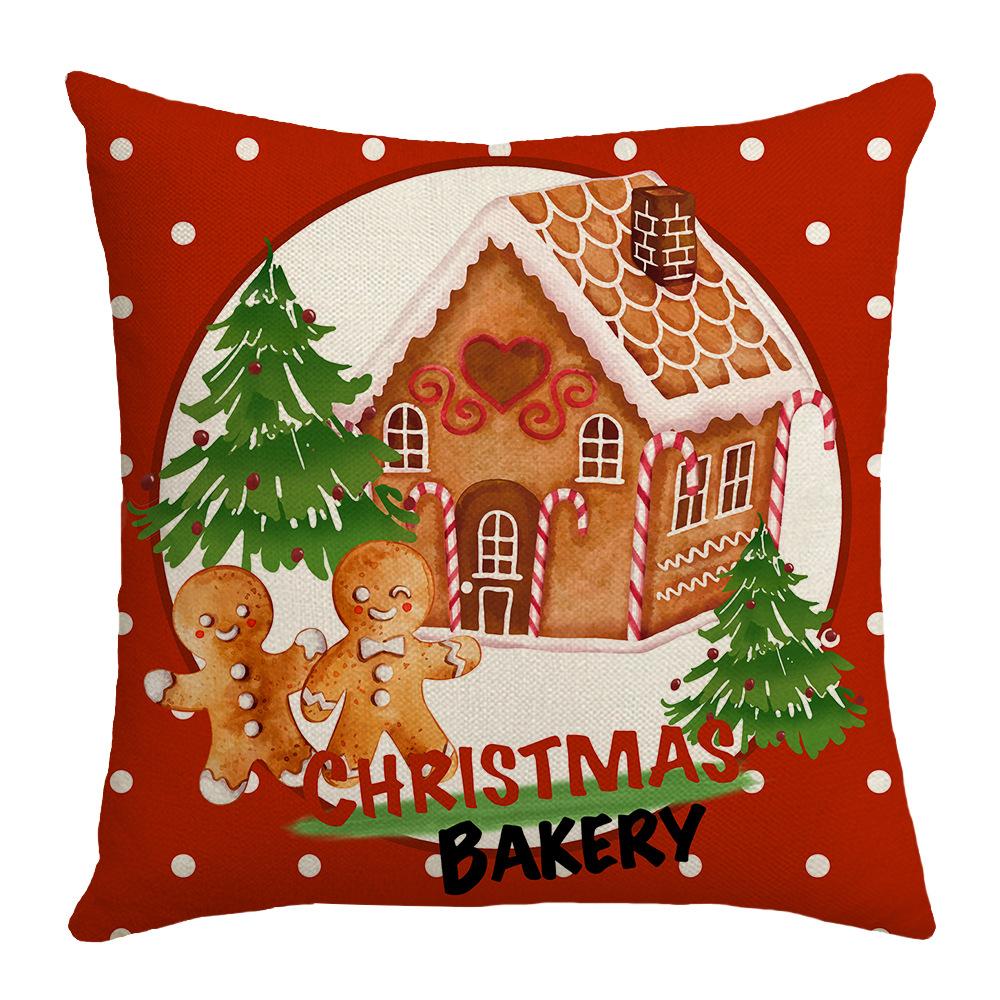 New Style Pillow Case Christmas Letter Decoration Gingerbread Man Print Linen Sofa Bedside Pillow Case