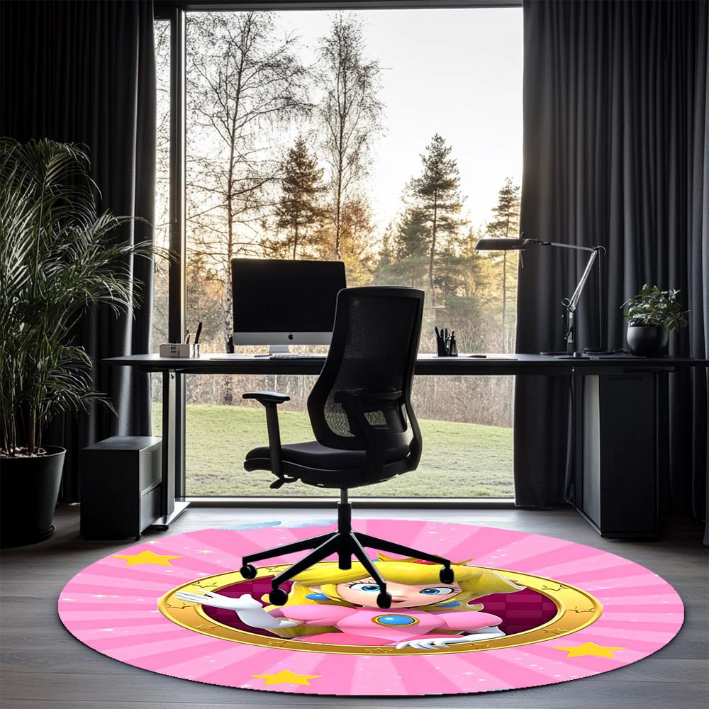Princess Peach Printed Round Rug Carpet Chair Rug Area Rug Entryway Doormats,for Office Chair Living Room Bedroom Kitchen Room.