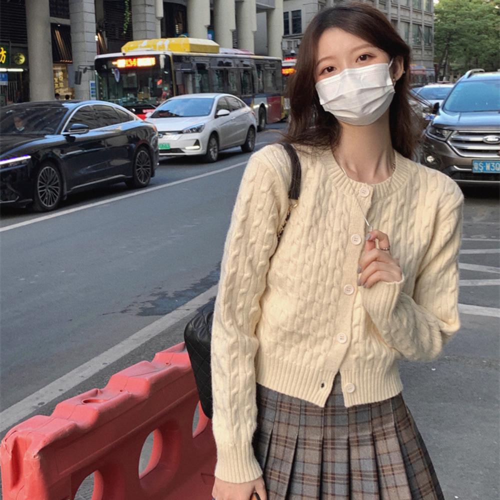 

Кардиган-свитер Twist, женское пальто, весна-осень, внутренняя часть с серо-красным вязаным свитером в стиле колледжа, короткий топ one size fits all бежевый