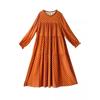 2025 spring new loose age reduction and thin splicing long dress retro printing polka dot long sleeve dress women