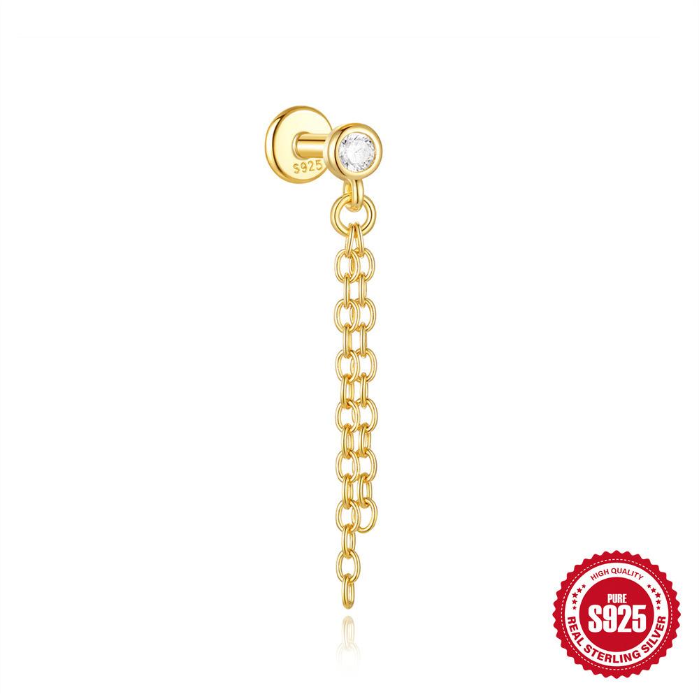 S925 Tremella Decoration Women'S Sterling Silver Simple Temperament Small Zircon Flat Bottom Piercing Stud Earrings Temperament Earrings Pendant