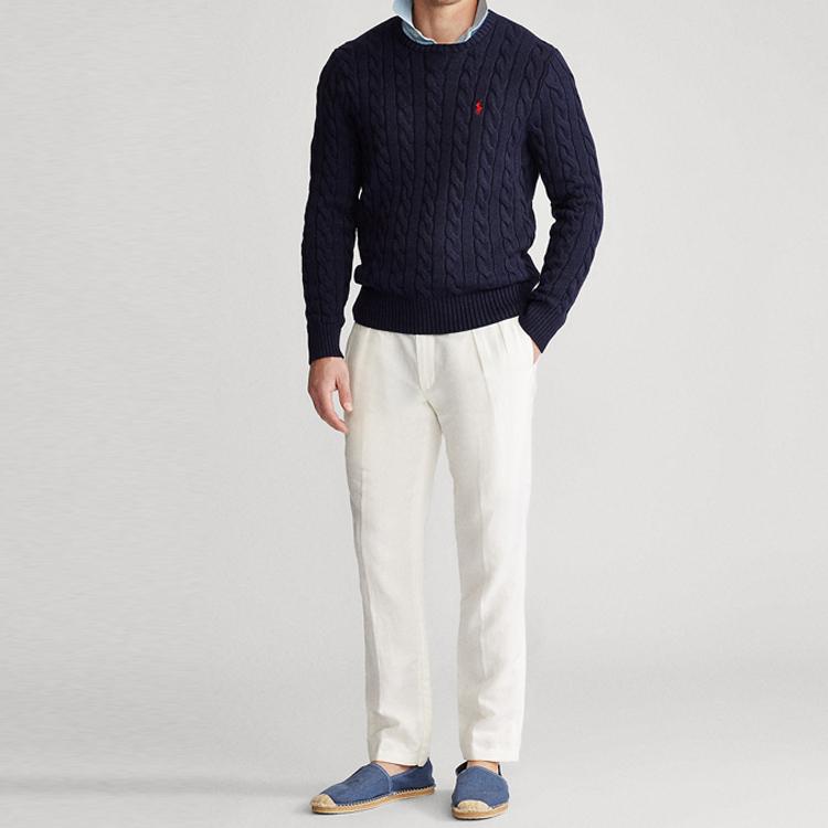 Polo Ralph Lauren Micro Logo Casual Cable Knit Cotton Sweater Men Sweater Blue MNPOSWE16820218-400