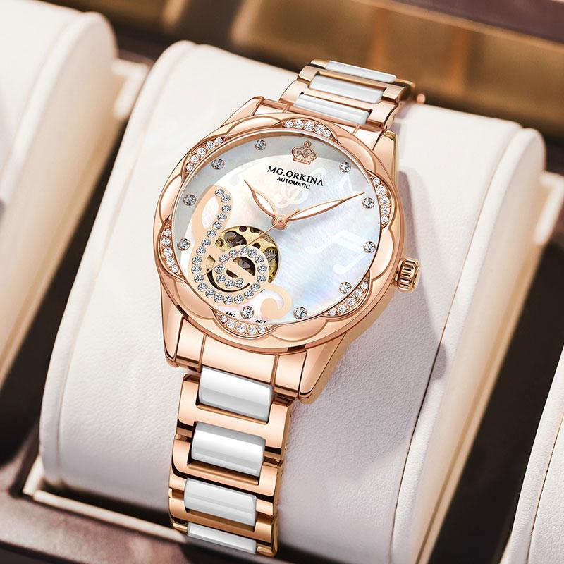 New Limited Edition Mechanical Women Watches Top Brand Luxury Diamond Design Ceramic Stainless Steel Band Automatic Female Watch