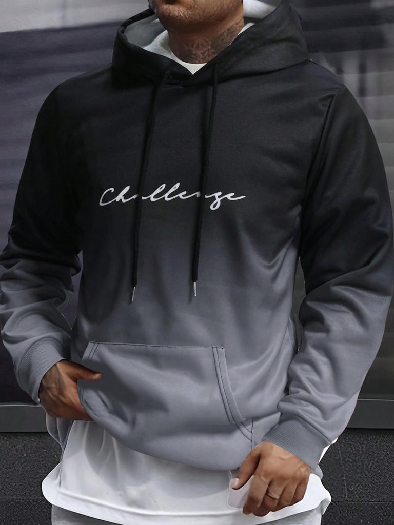 Manfinity Homme Men Letter Graphic Ombre Kangaroo Pocket Drawstring Hoodie